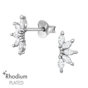 Rhodium Marquise Ear Studs | 10 CZ Stones 9.5mm